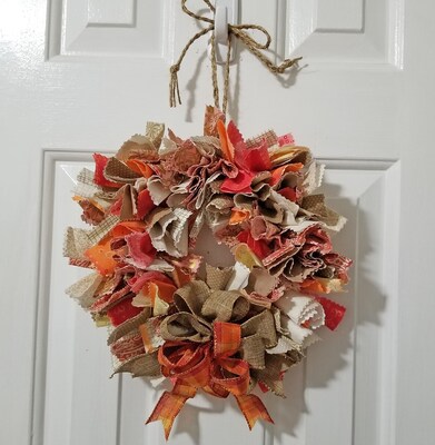 Fall Wreath, Fall Rag Wreath, Small Indoor Wreath, Fall Table